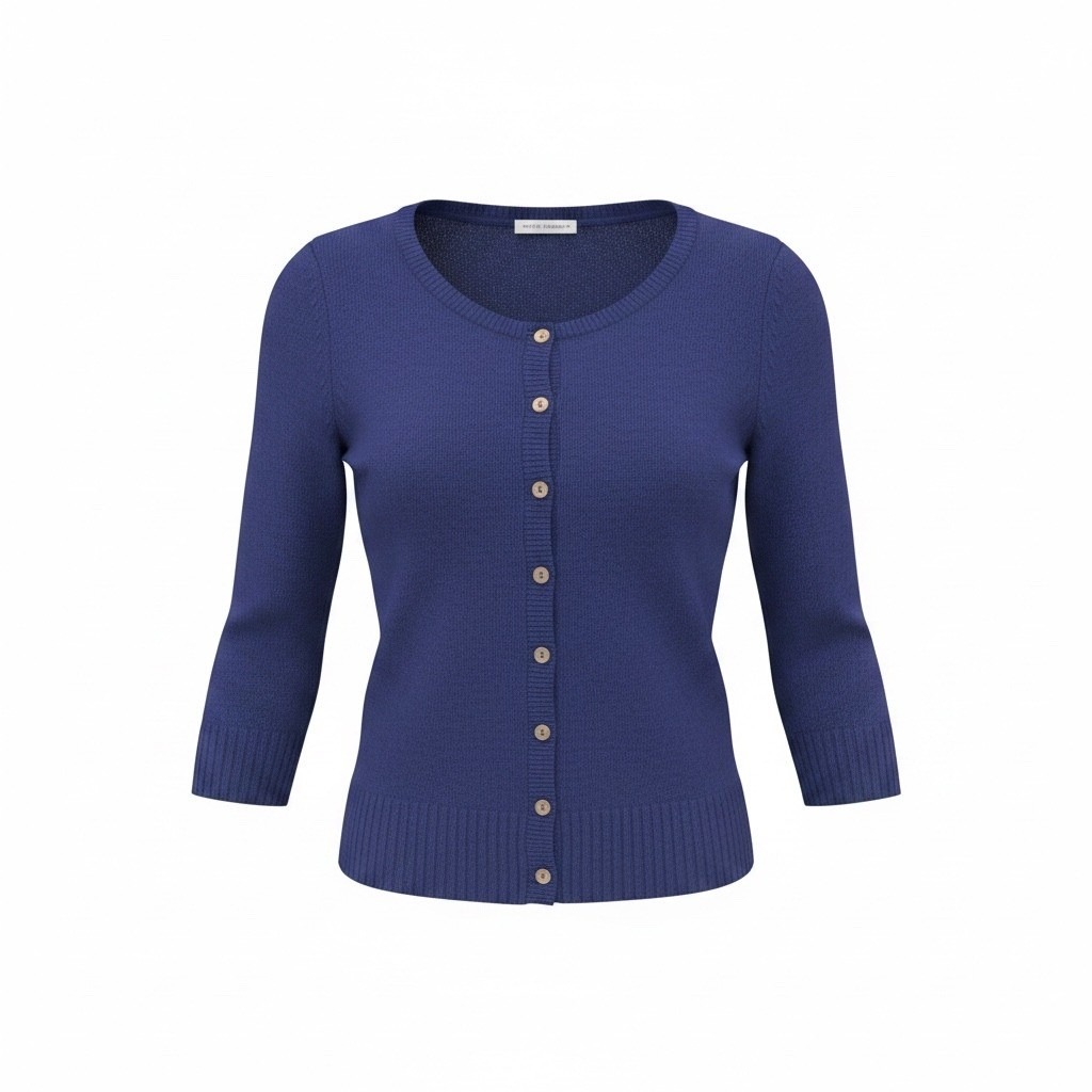 White + Warren Royal Blue 100% Cashmere 3/4 Sleeve Button Front Cardigan Small
